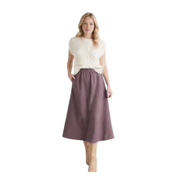 Madewell Dresses & Skirts - Madewell Cotton Quilted A-line Midi Skirt Small Mauve Elastic Waist Pockets